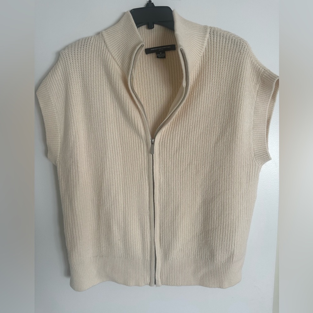 French Connection Cream Zip-Up Sleeveless Sweater Vest